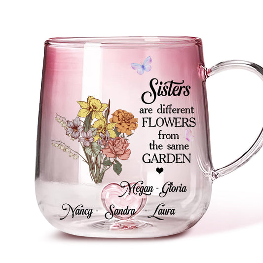 Floral Sisters Forever - Personalized Custom Pink Gradient Glass Mug