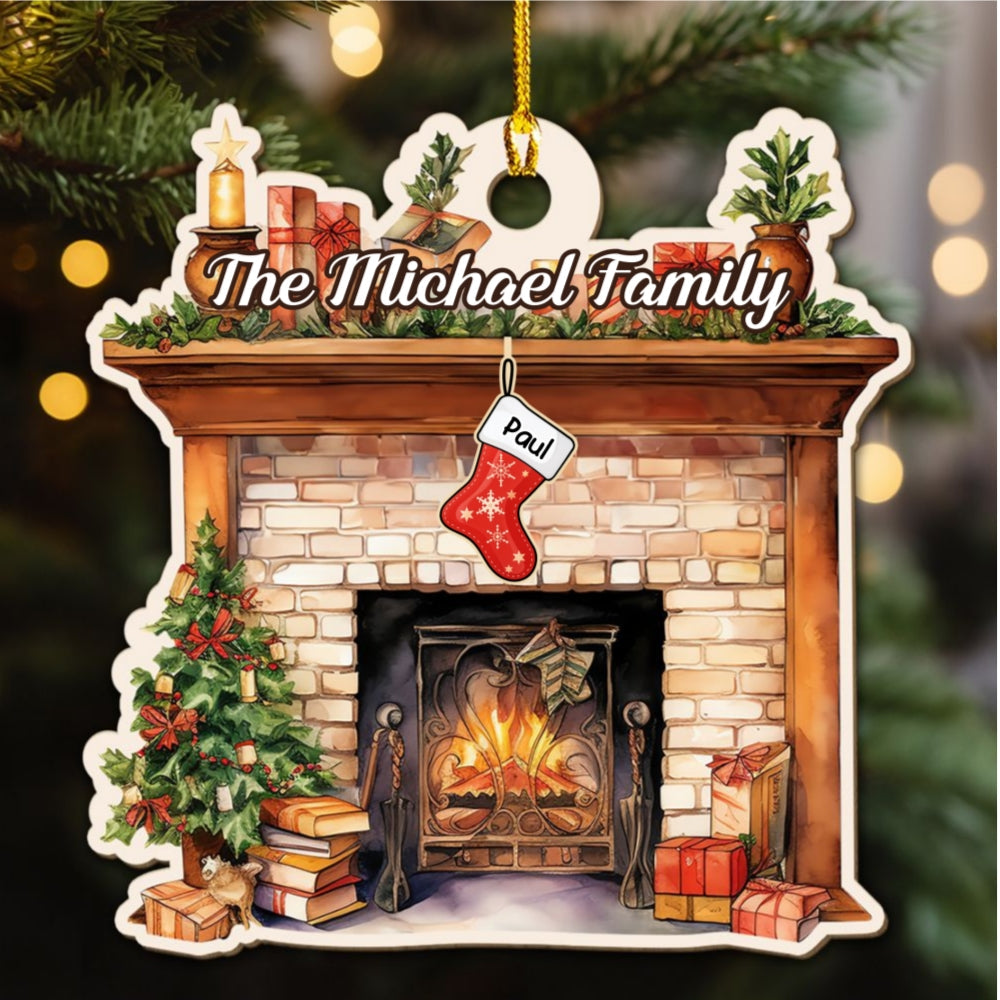 Stocking Christmas Family - Personalized Custom Wood Ornament