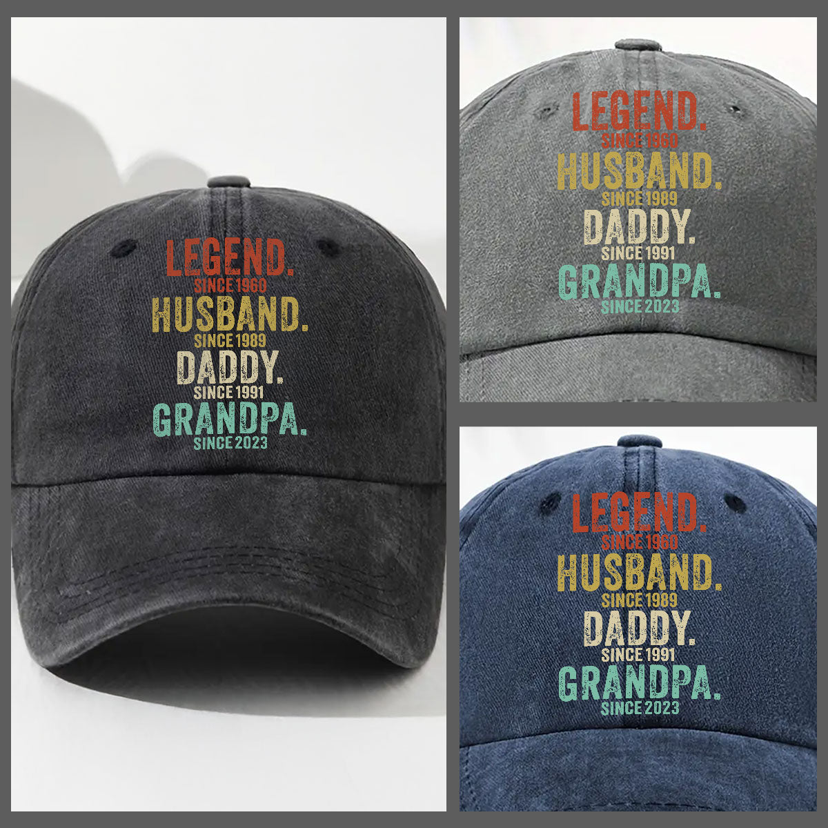 Legend Husband Dad Papa - Personalized Custom Vintage Washed Denim Cap