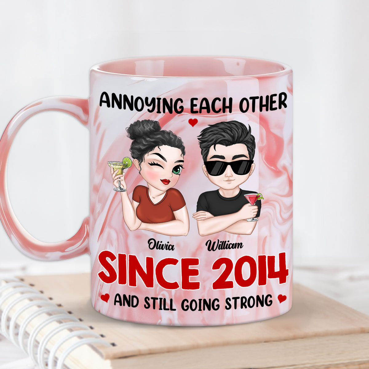 Annoying Each Other Forever - Personalized Custom Pink Marble Mug