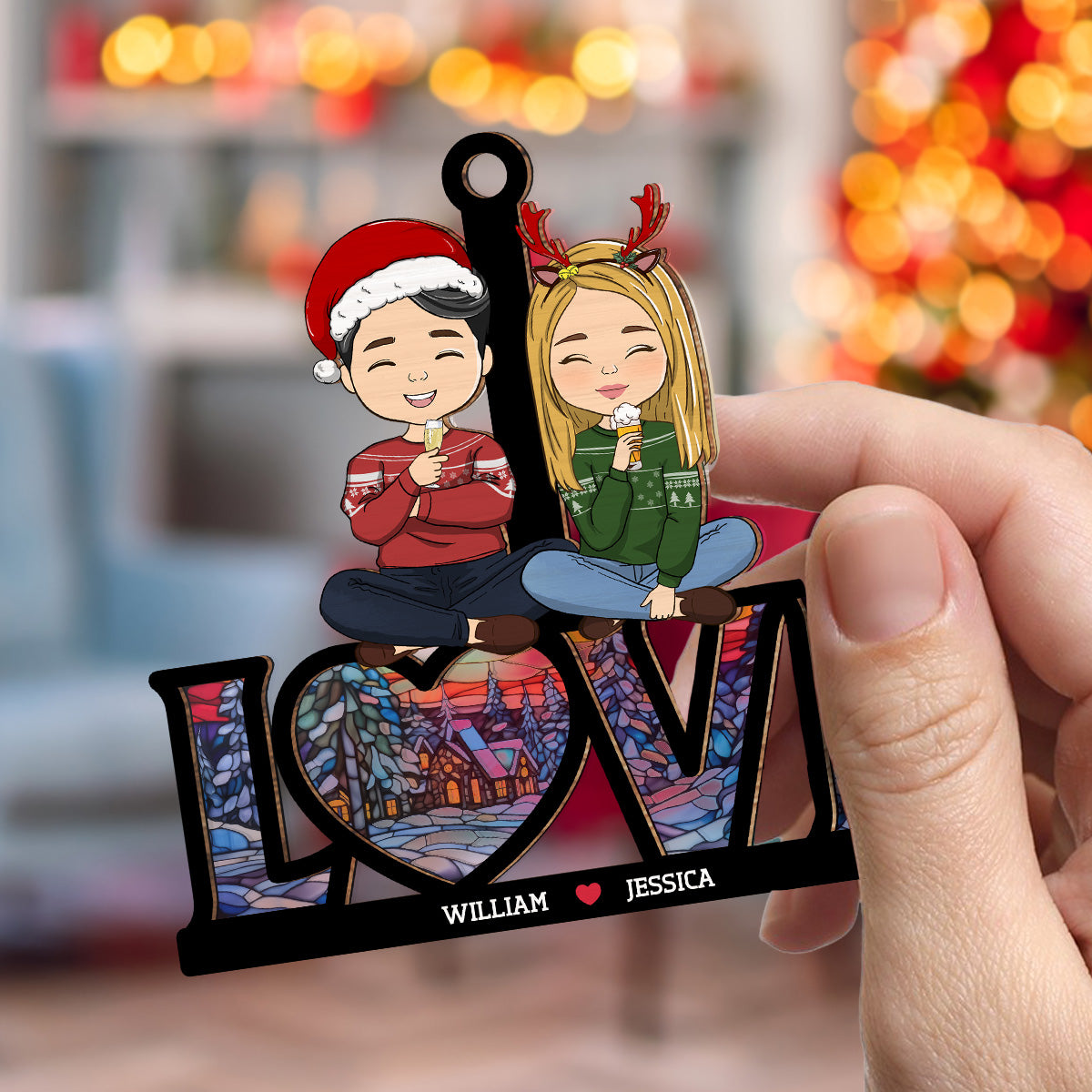 Couple Sitting Together - Personalized Custom Suncatcher Ornament