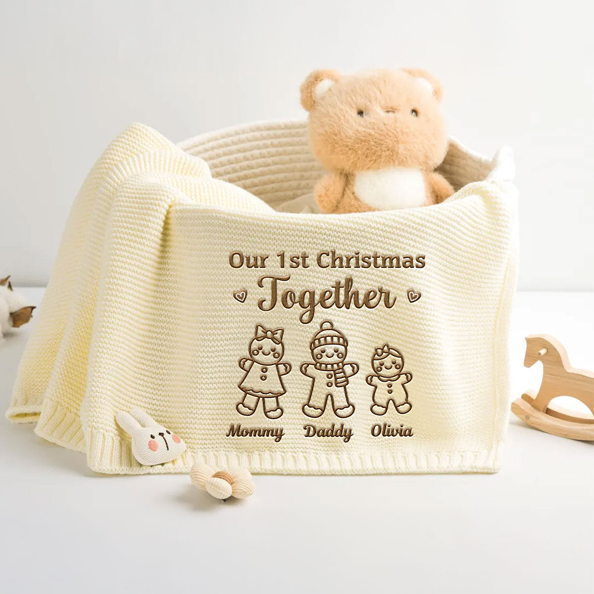 Our 1st Christmas Together - Personalized Custom Embroidered Knitted Baby Blanket