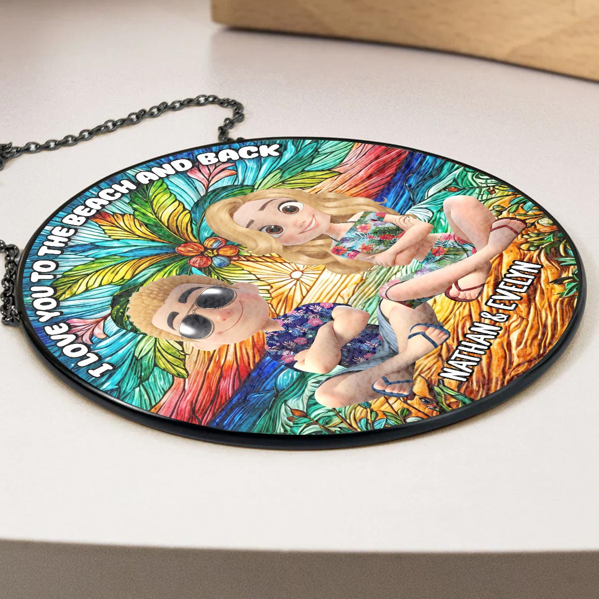 Love You To The Moon And Back Cartoonize - Personalized Custom Stained Glass Window Hanging Suncatcher