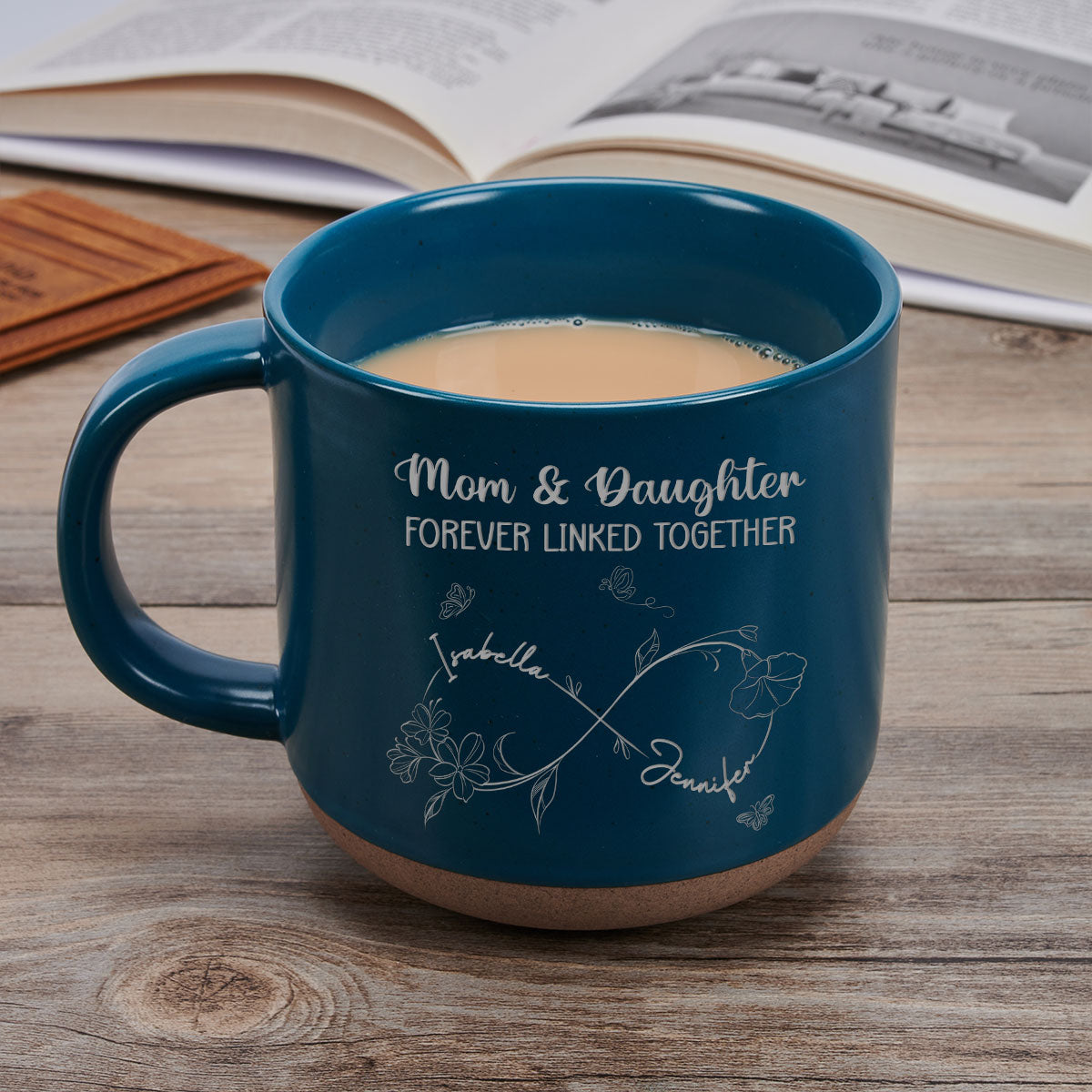 Mom And Daughter Forever Linked Together - Personalized Custom Engraved Pottery Mug
