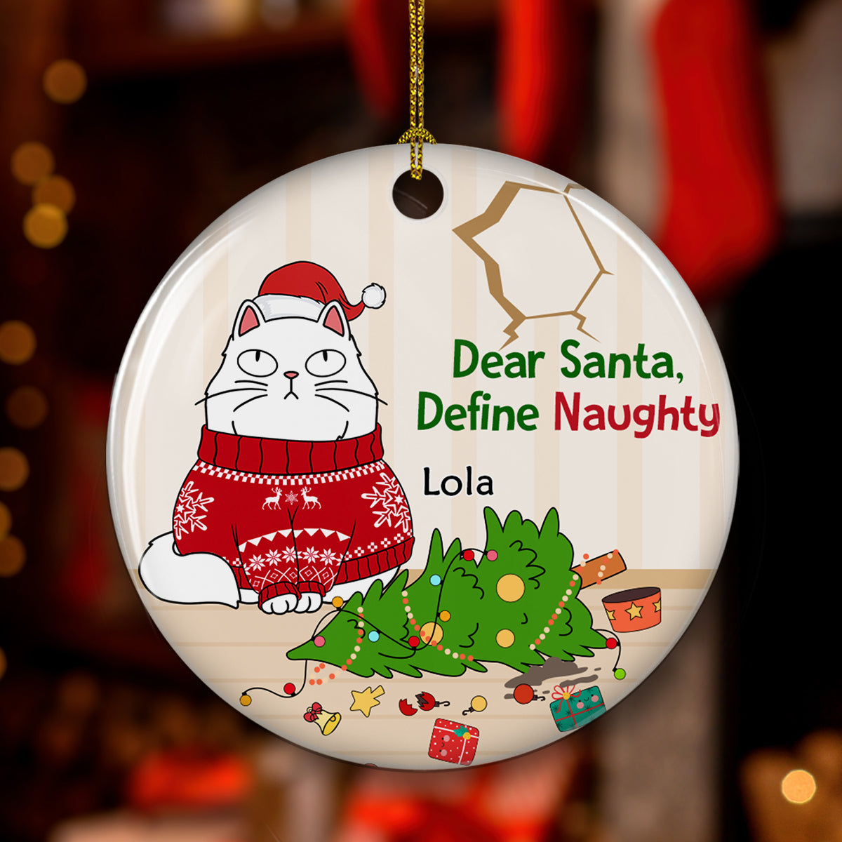 Santa Define Naughty Cats - Personalized Custom Ceramic Ornament