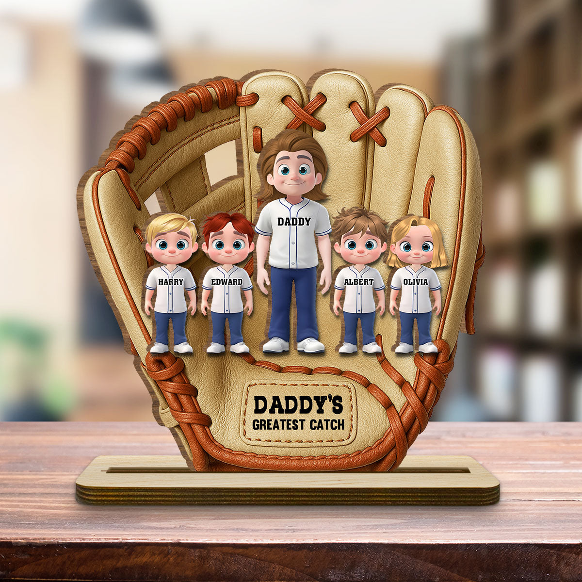 Daddy Team - Personalized Custom 2-Layer Wood Plaque With Flat Base