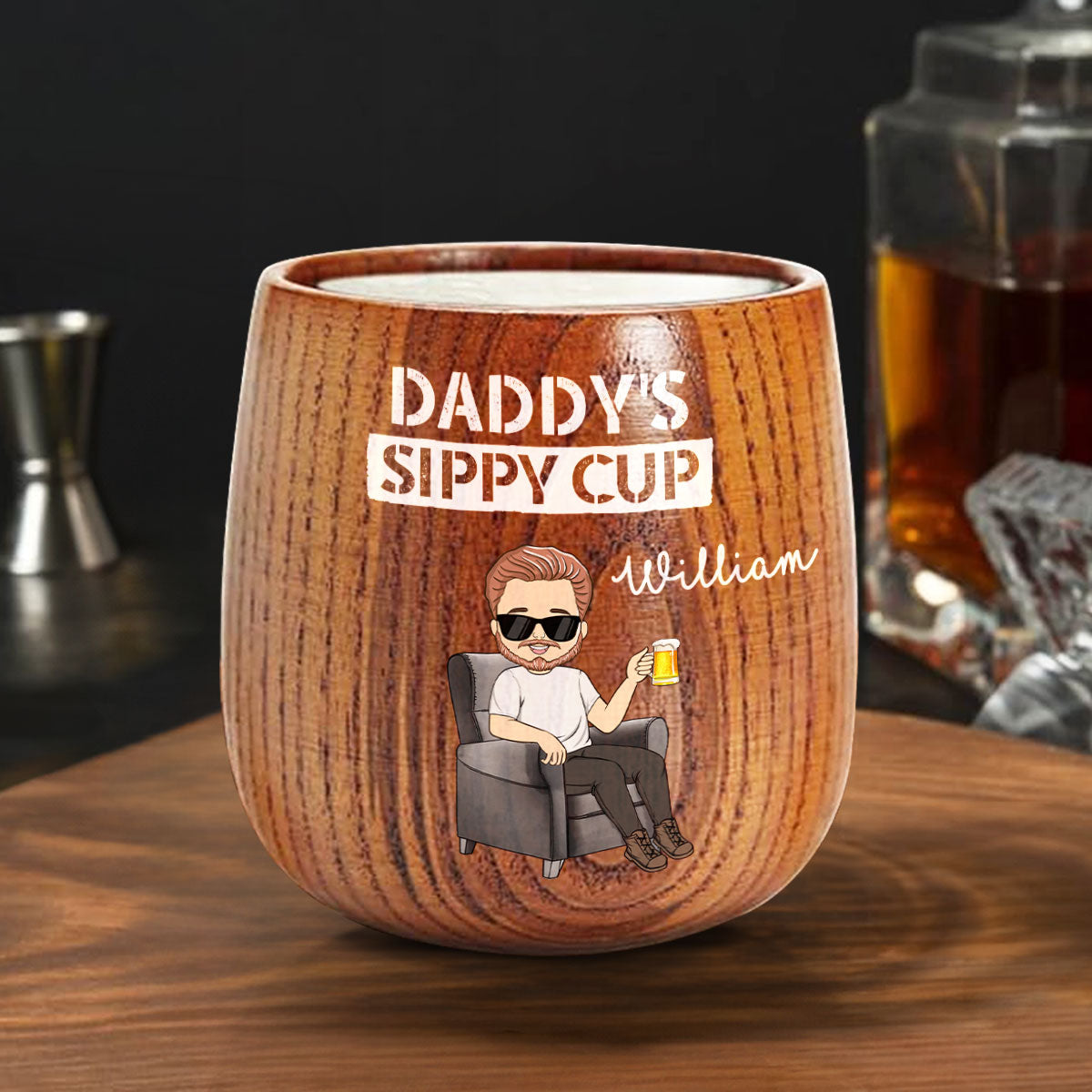 Daddy Grandpa Sippy Cup - Personalized Custom Wooden Whiskey Glass