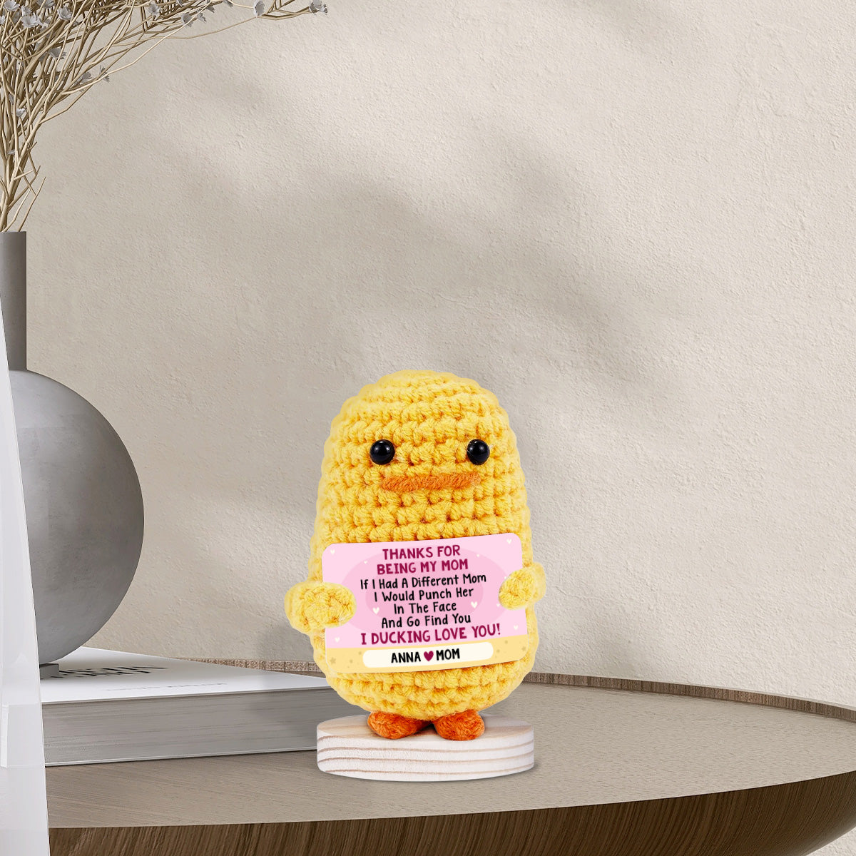 Thanks For Being My Mom - Personalized Custom Duck Crocheted Plushie With Message