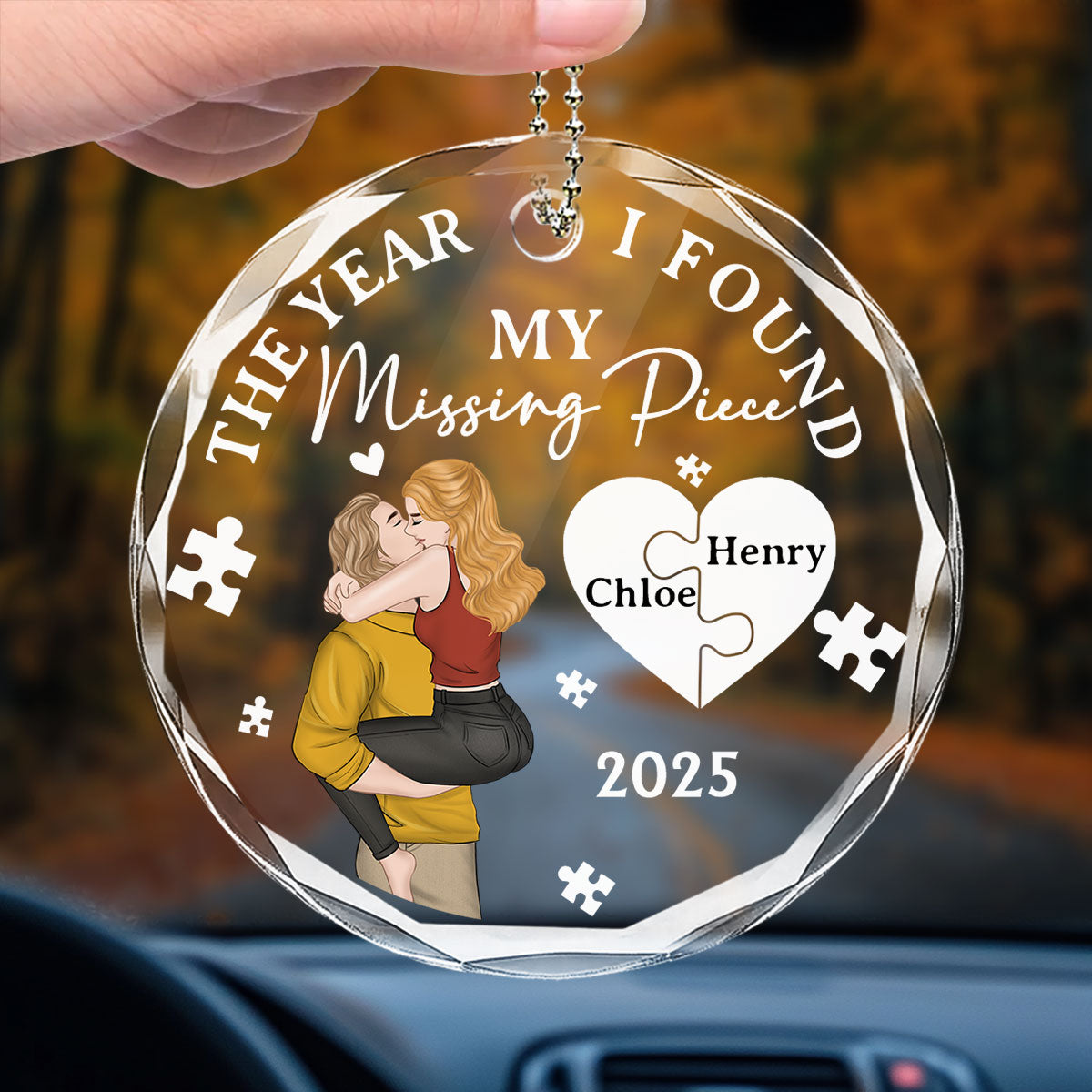 The Year I Found My Missing Piece Kissing - Personalized Custom Glass Car Ornament