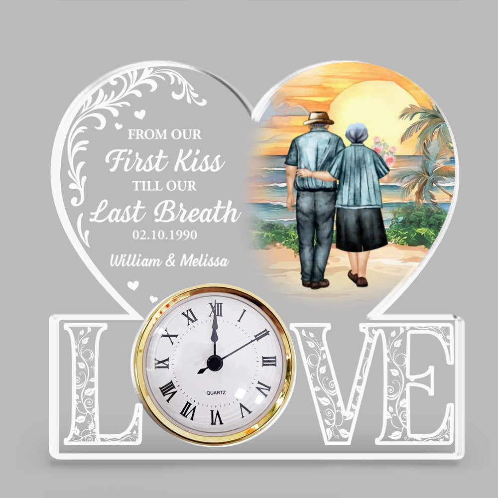 From Our First Kiss - Personalized Custom Acrylic Desk Clock Plaque