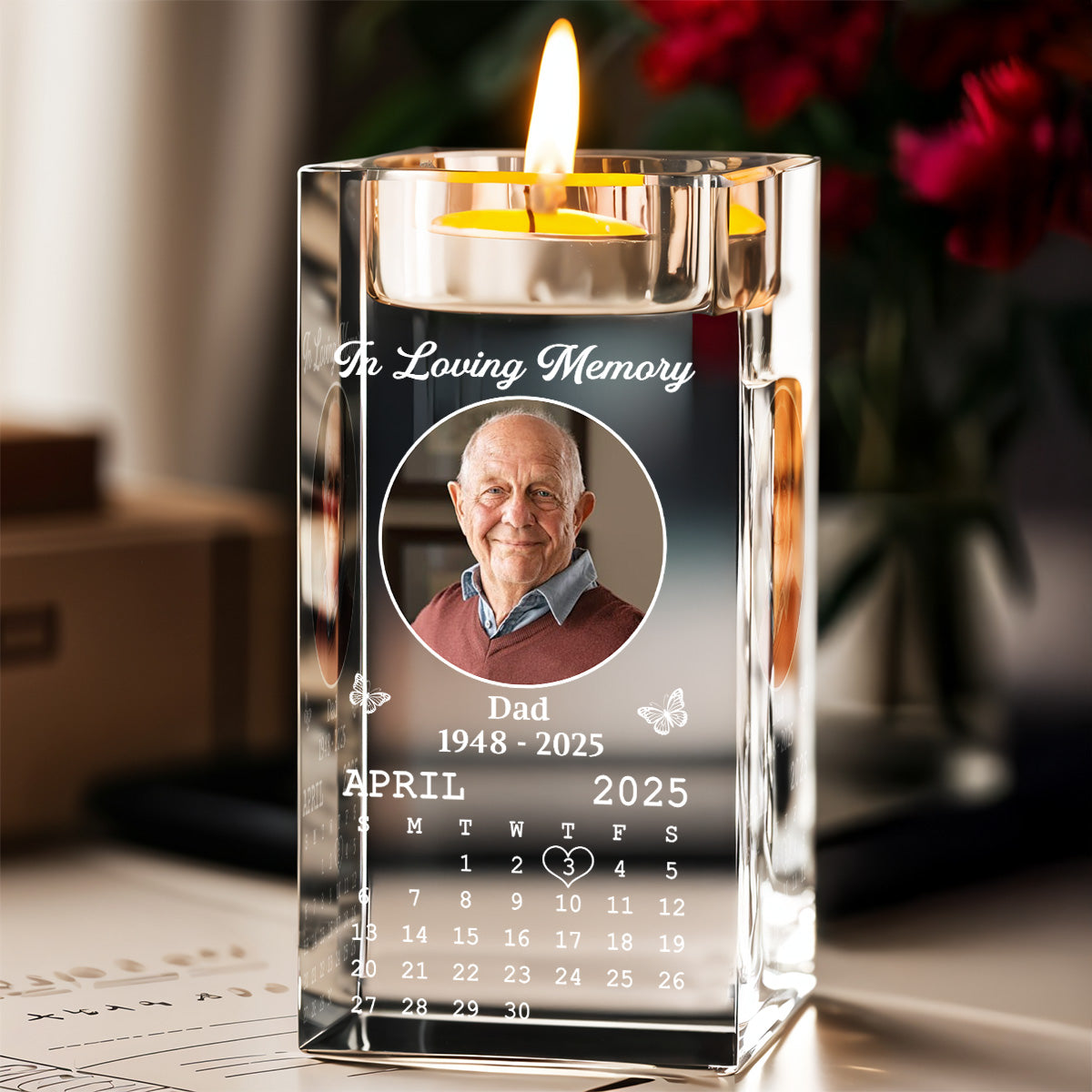In My Memory - Personalized Custom Crystal Candle Holder