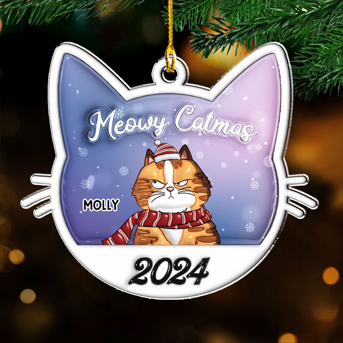 Meowy Catmas 2024 - Personalized Custom 3D Inflated Effect Acrylic Ornament
