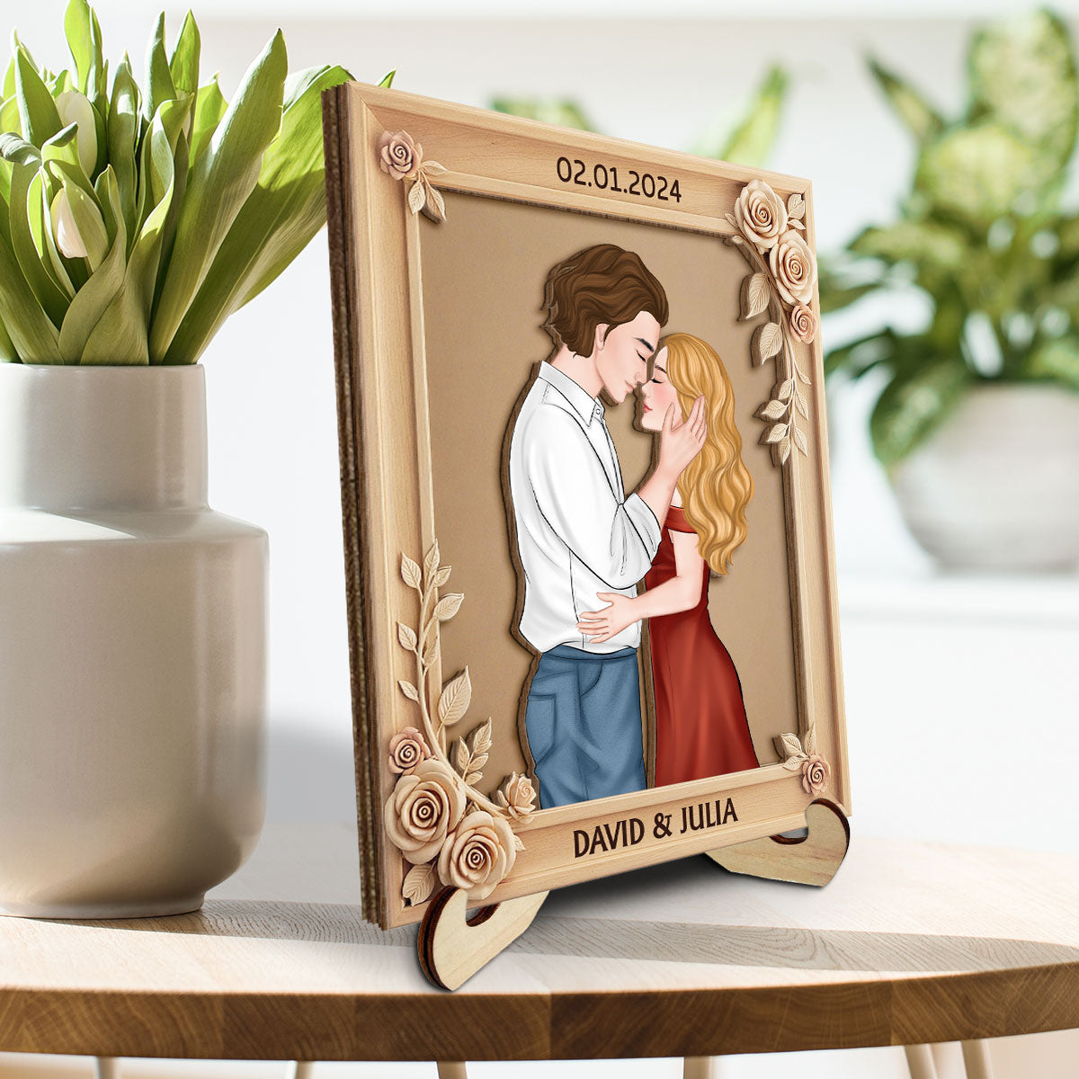 Romantic Floral With Couple - Personalized Custom Wooden Plaque