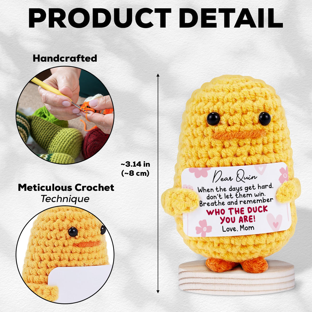 Who The Duck You Are - Personalized Custom Duck Crocheted Plushie With Message