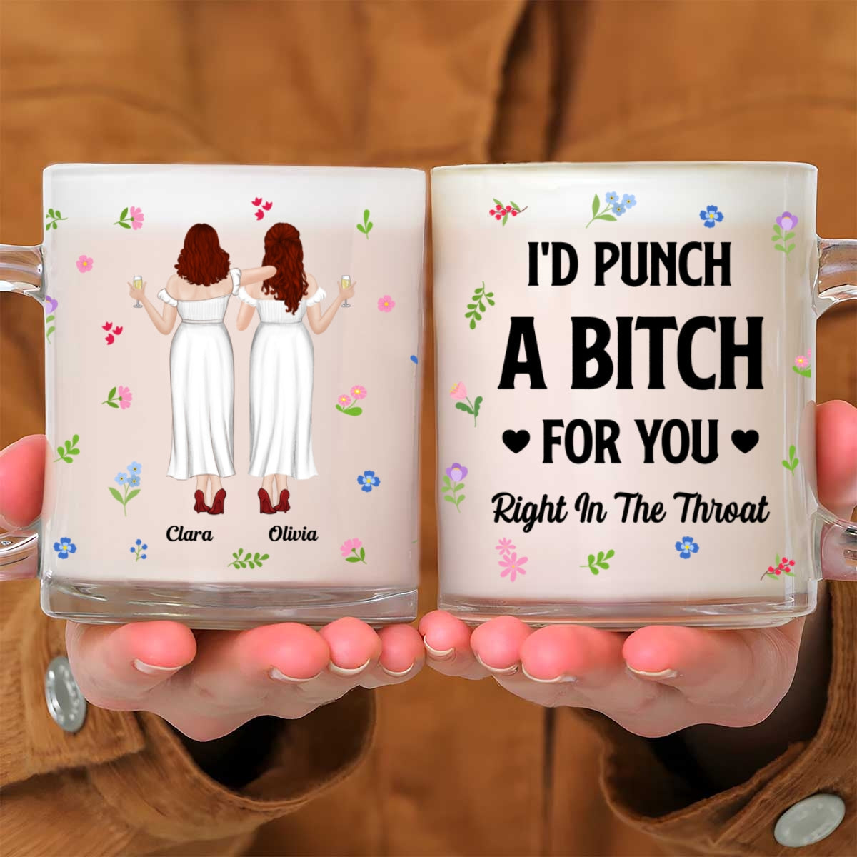 Punch Bitch Besties - Personalized Custom Glass Mug