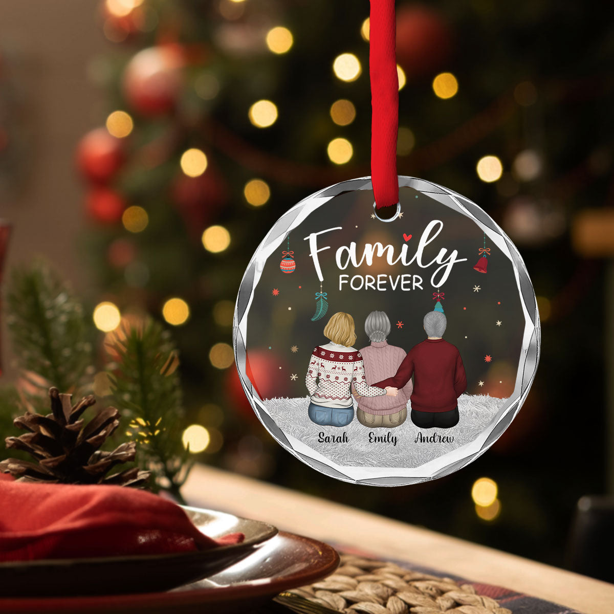 Family Forever - Personalized Custom Glass Ornament