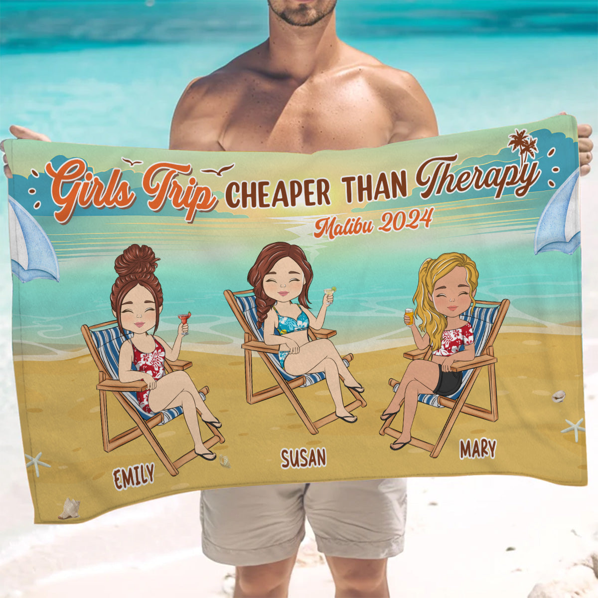 Girls Trip Cheaper Than Therapy - Personalized Custom Beach Towel