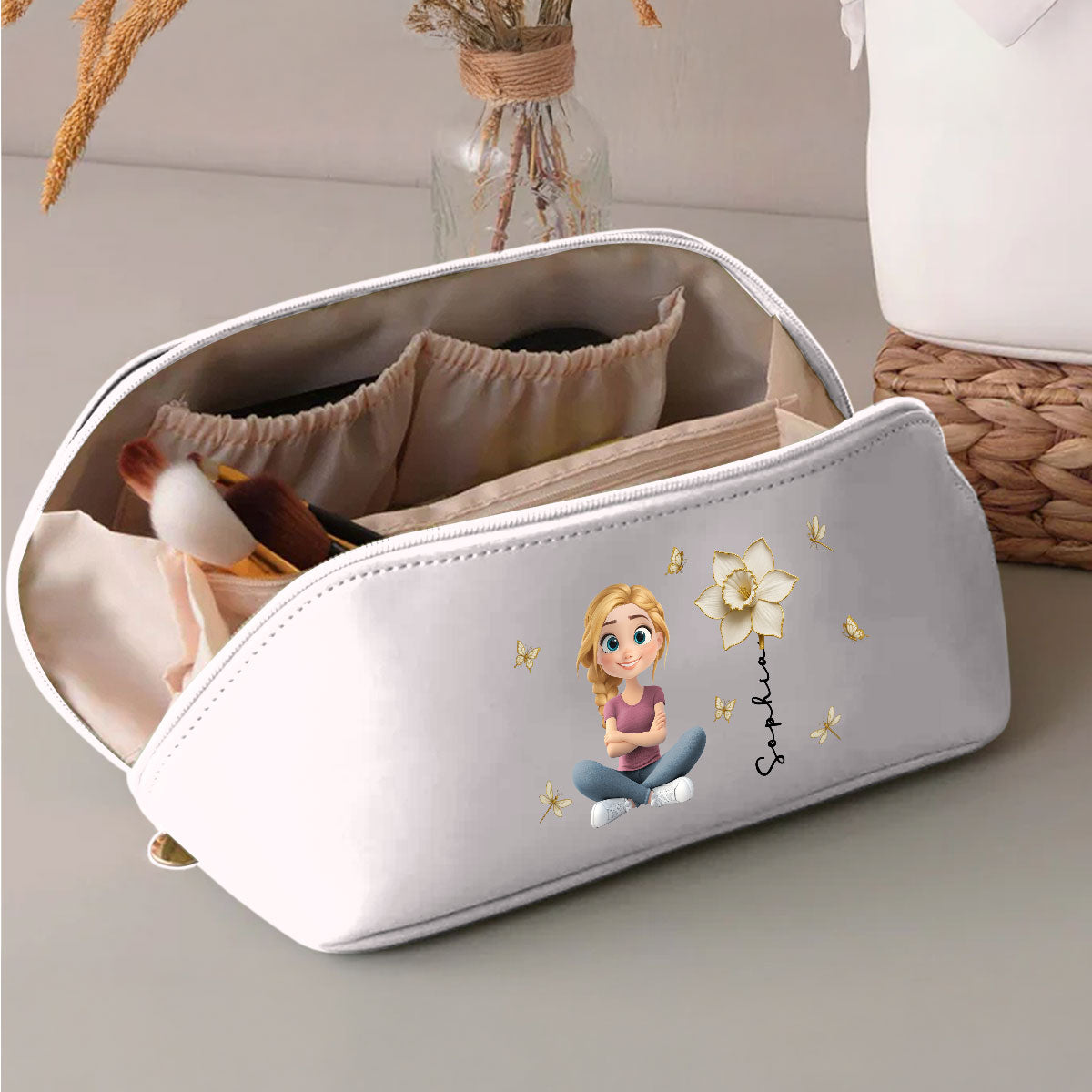 Floral Soul - Personalized Custom Leather Makeup Bag