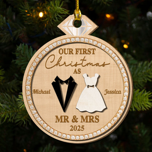 Couple First Christmas - Personalized Custom Freeshape 2-layered Wood Ornament