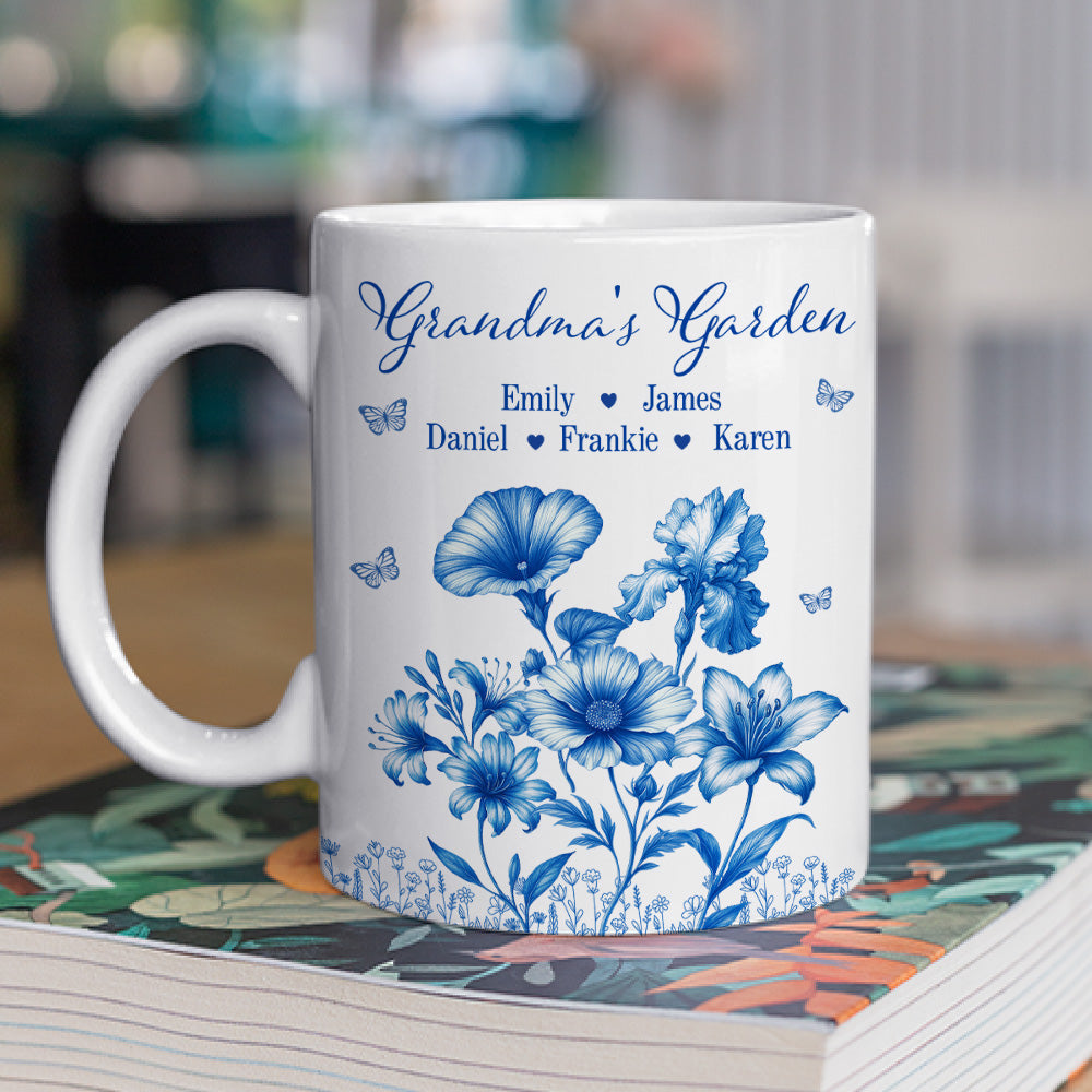 Grandma Garden Toile Flowers - Personalized Custom Coffee Mug