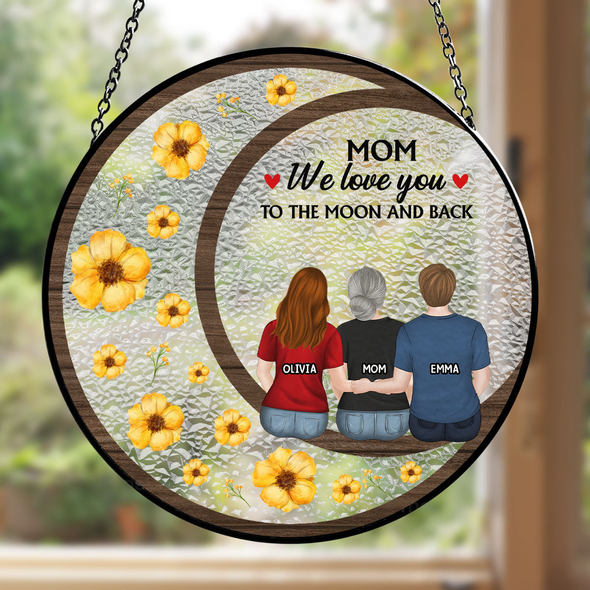 We Love You To The Moon And Back - Personalized Custom Window Hanging Suncatcher