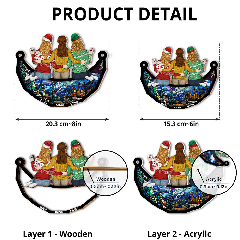 Besties Friends Sitting On The Moon - Personalized Custom Suncatcher