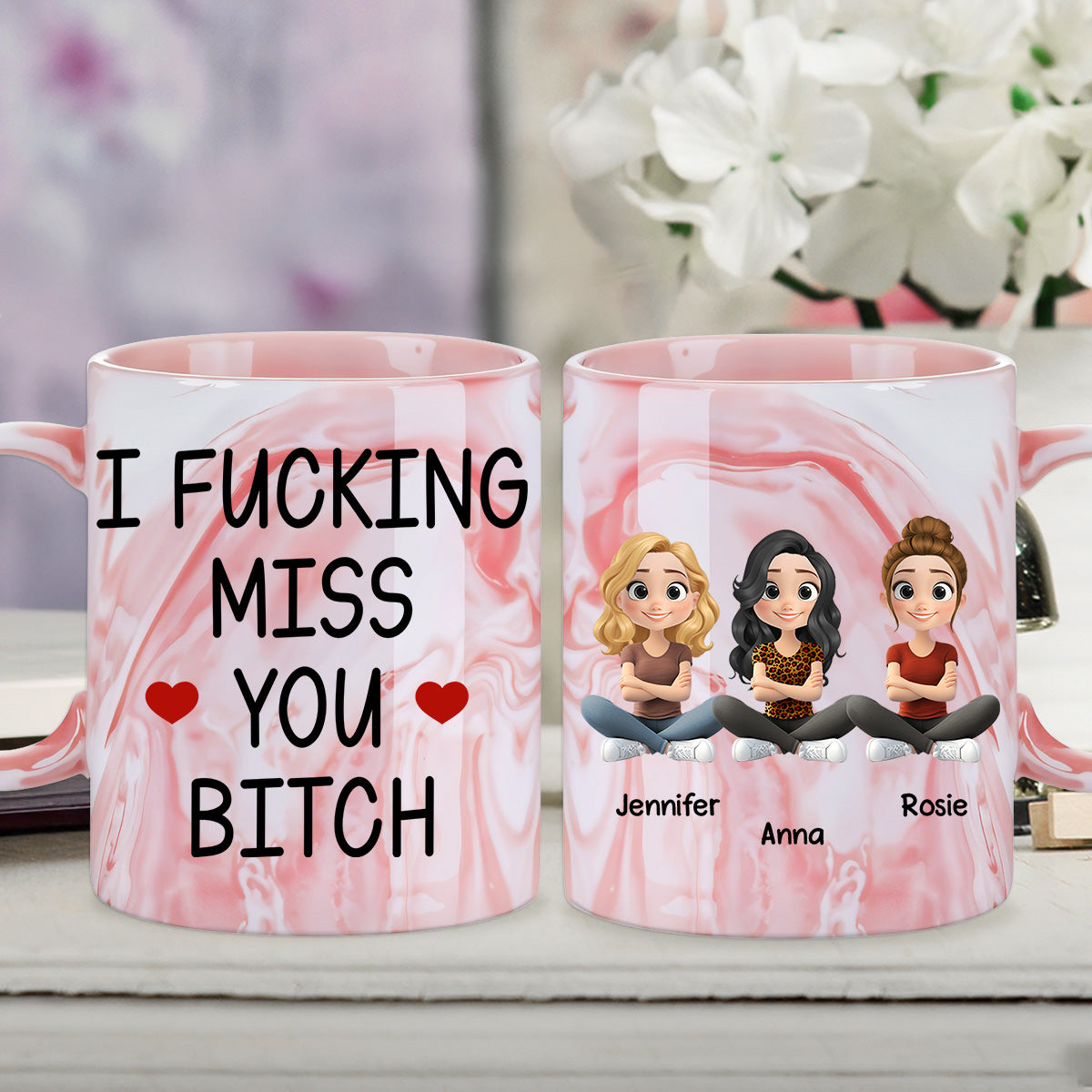 Miss You So - Personalized Custom Pink Marble Mug