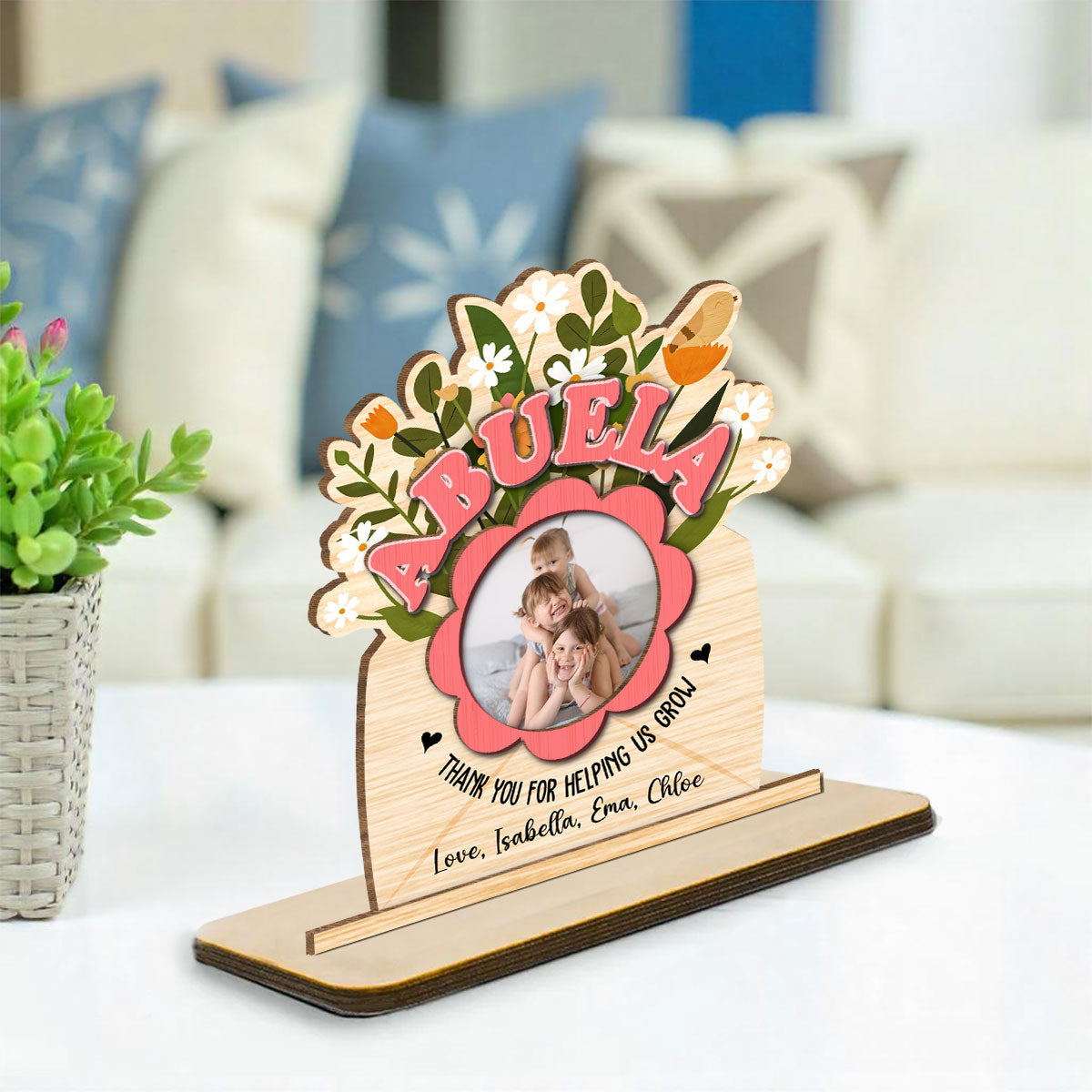 Thank You For Helping Us Grow - Personalized Custom 2-Layer Wood Plaque With Flat Base
