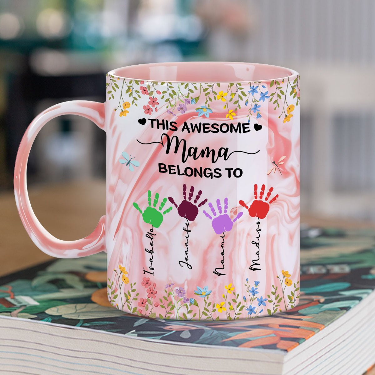 This Awesome Mom Belongs To - Personalized Custom Pink Marble Mug