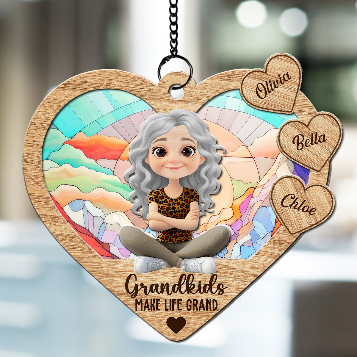 Happy Grandmother And Kids - Personalized Custom Suncatcher