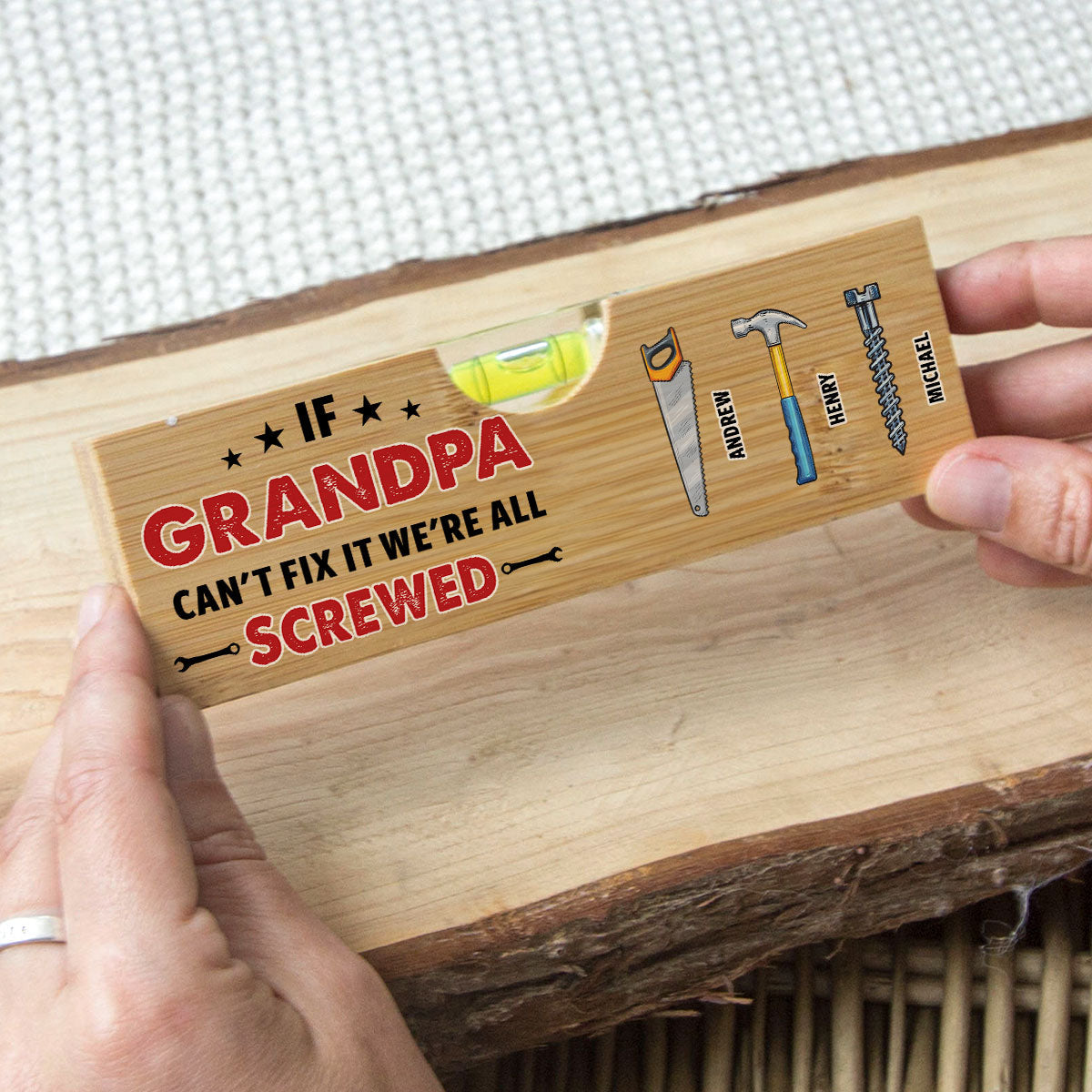 If Dad Cant Fix We Are Screwed - Personalized Custom Wooden Spirit Level Bottle Opener
