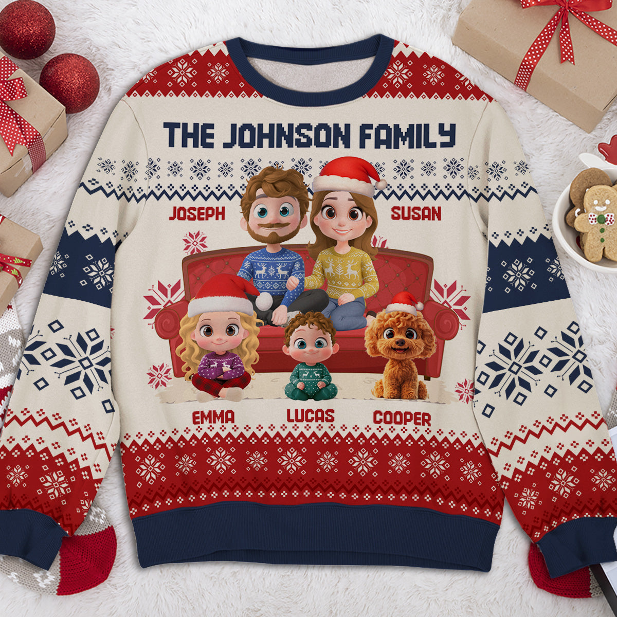 Couple Family With Pets And Kids Cartoon - Personalized Custom All-Over-Print Sweatshirt