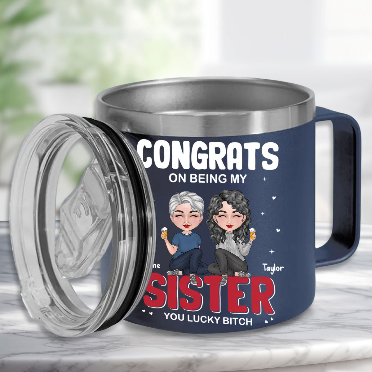 Congrats On Being My Bestie - Personalized Custom 14oz Stainless Steel Tumbler With Handle