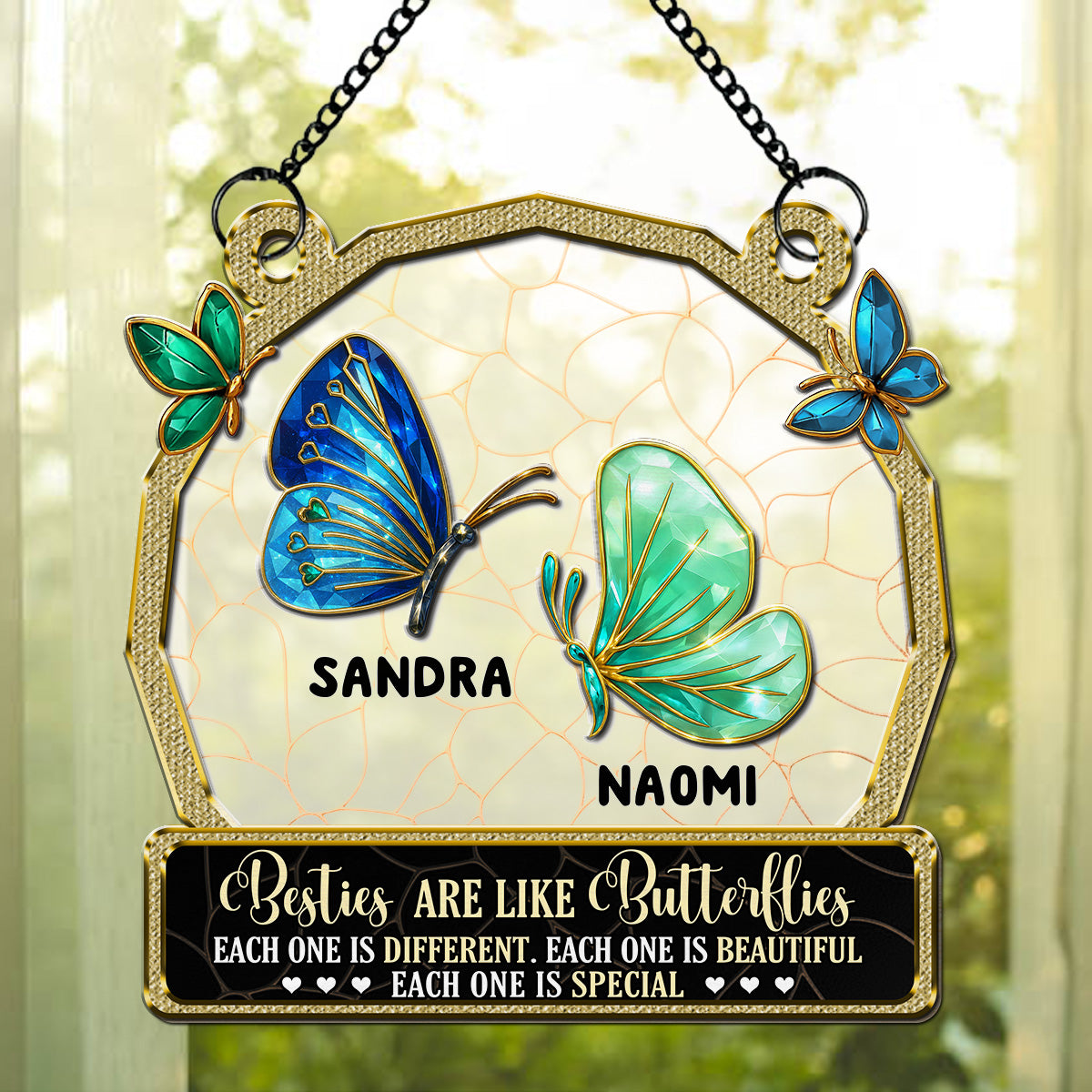 Besties Are Like Butterflies - Personalized Custom Suncatcher