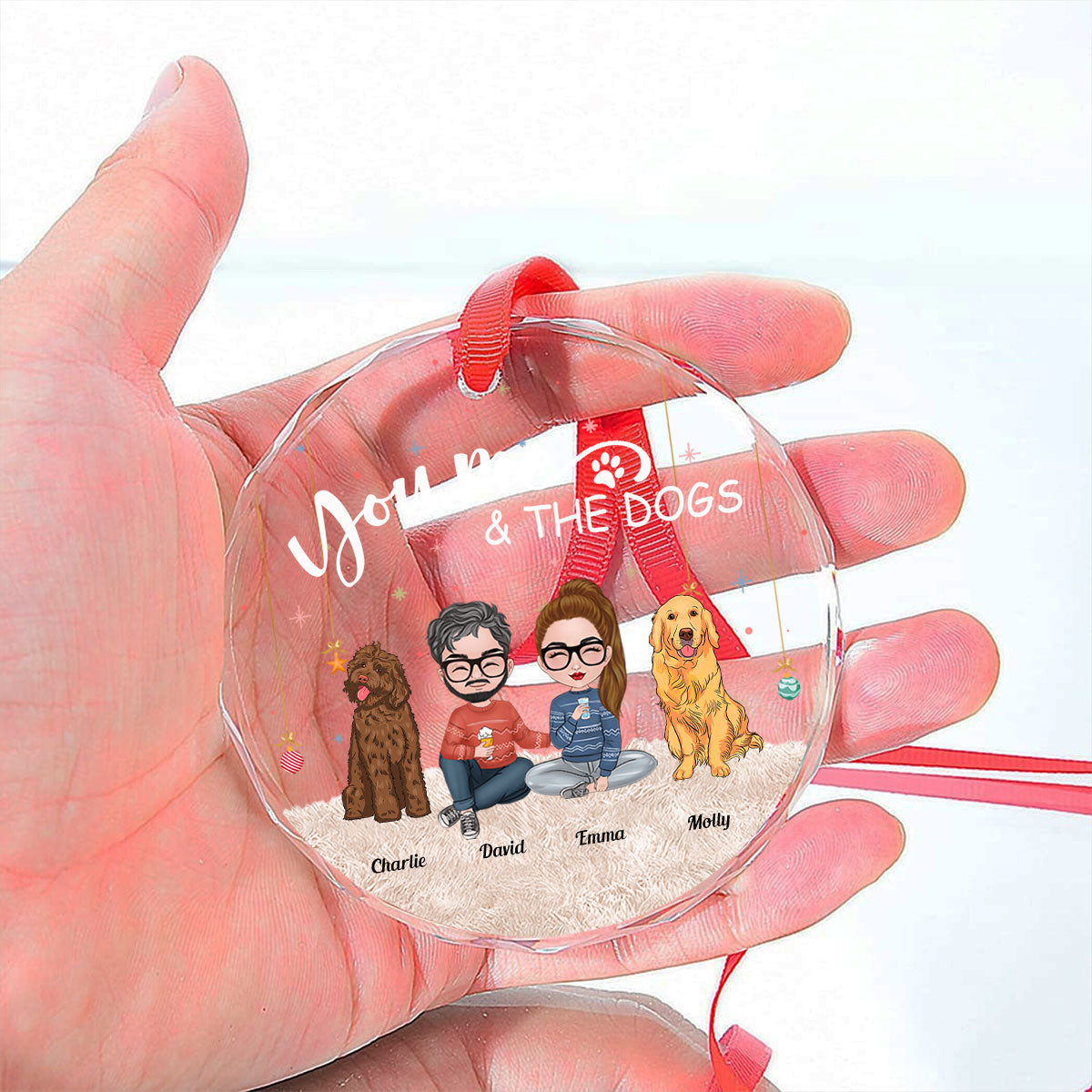 You Me And The Pet - Personalized Custom Glass Ornament