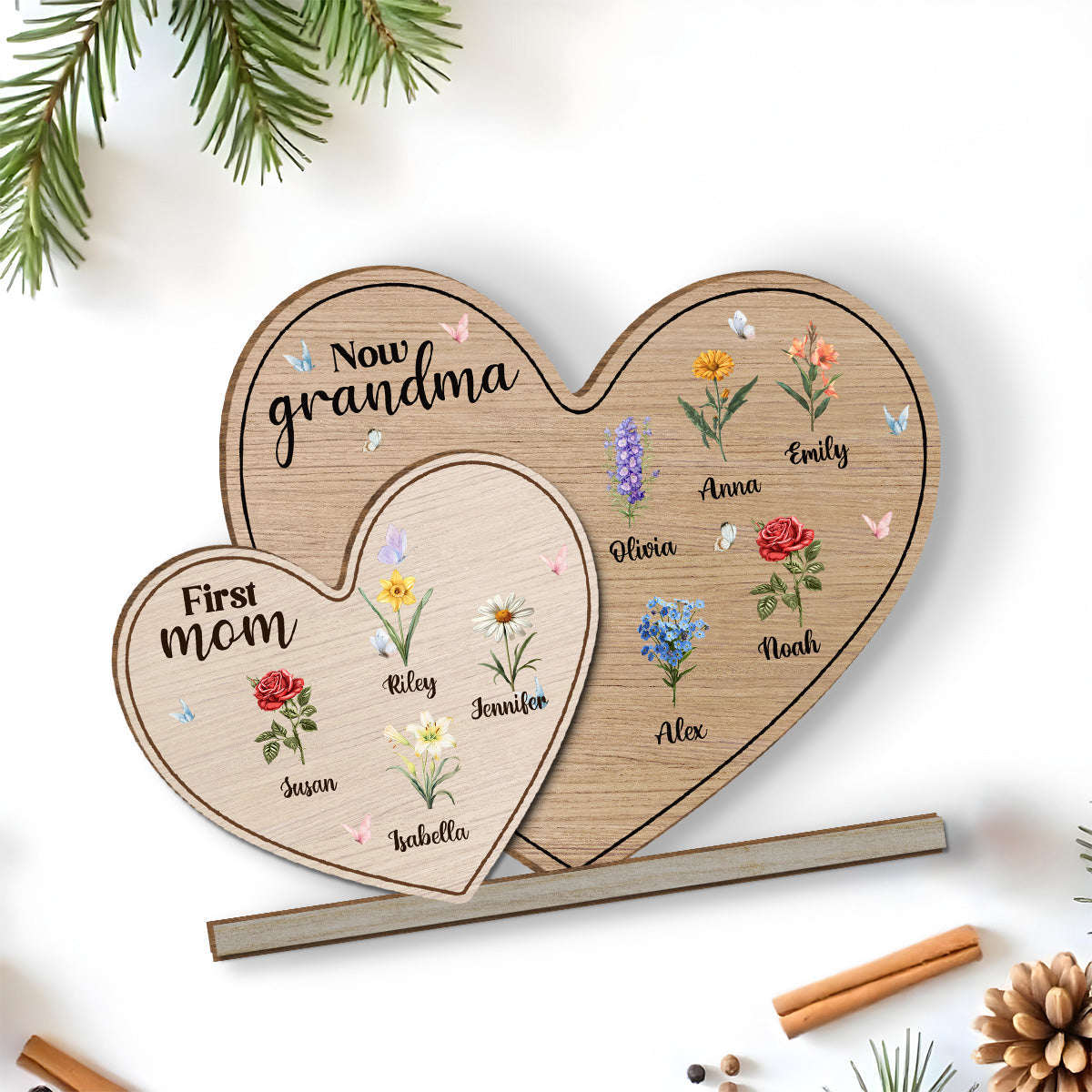 First Mom Now Grandma - Personalized Custom 2-Layer Wood Plaque With Flat Base