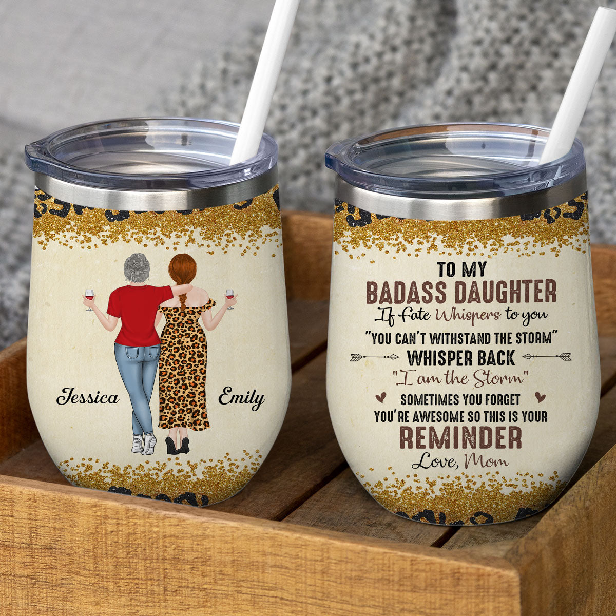 To My Badass Daughter - Personalized Custom Wine Tumbler