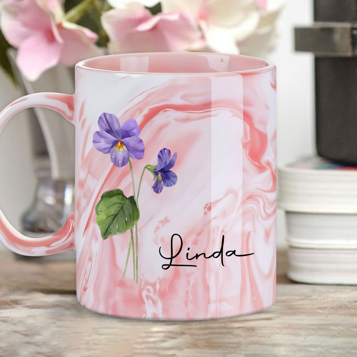 Friends Are Flowers That Never Fade - Personalized Custom Pink Marble Mug