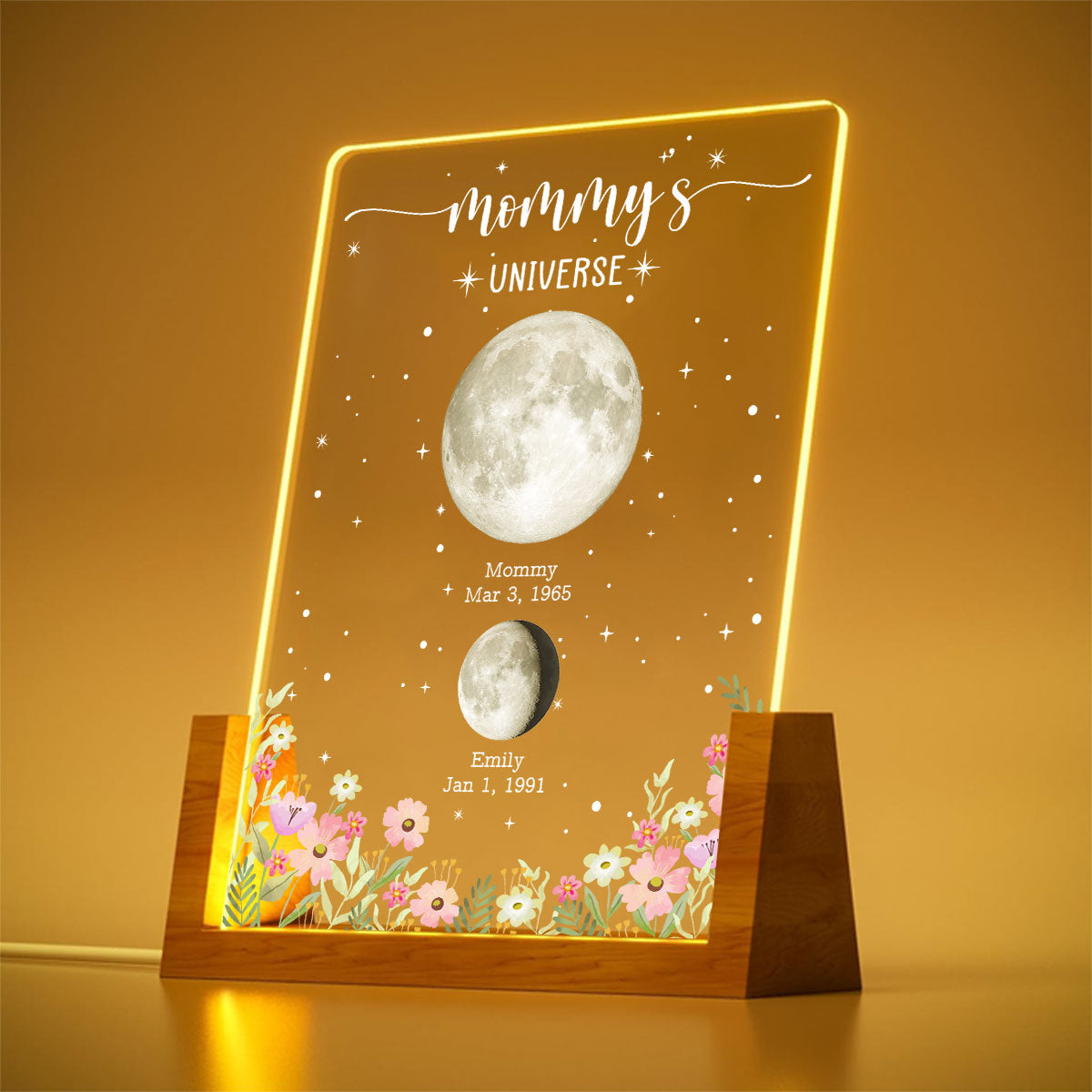 Momma Love Brighter Than Moon - Personalized Custom Plaque With Walnut Base