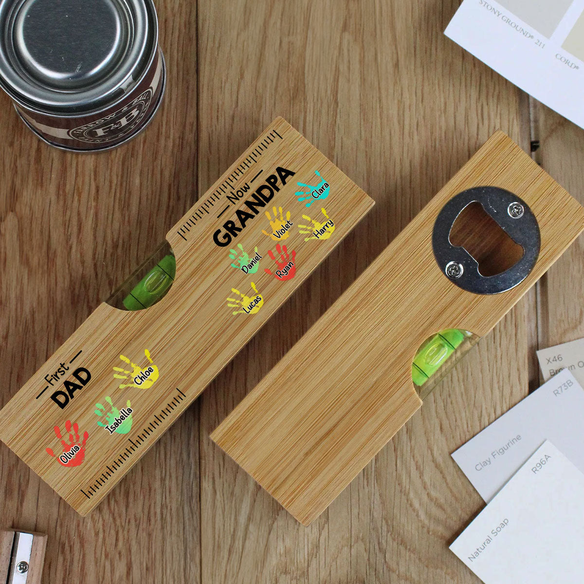 First Dad Now Grandpa - Personalized Custom Wooden Spirit Level Bottle Opener