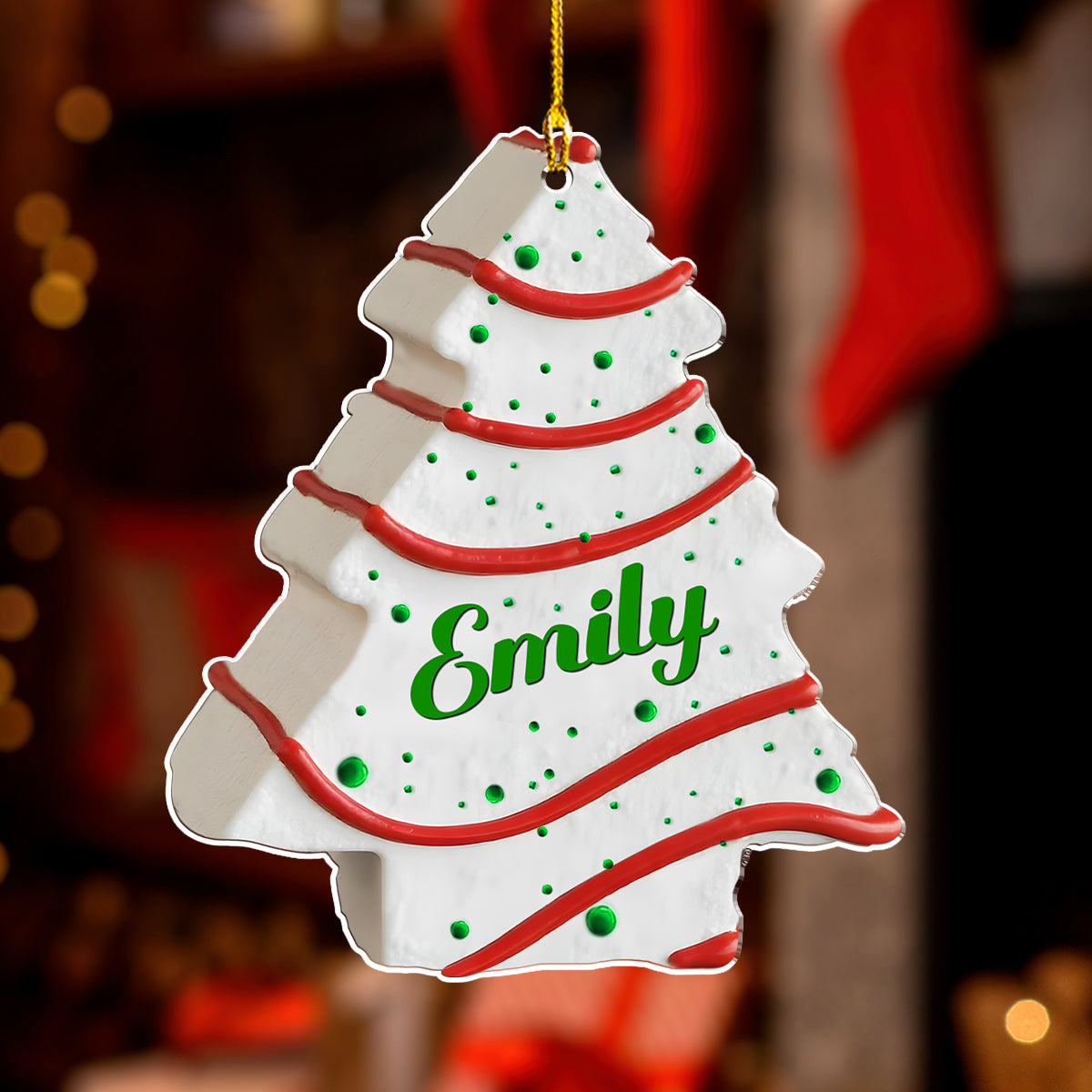 Christmas Tree Cake Name Family - Personalized Custom Acrylic Ornament