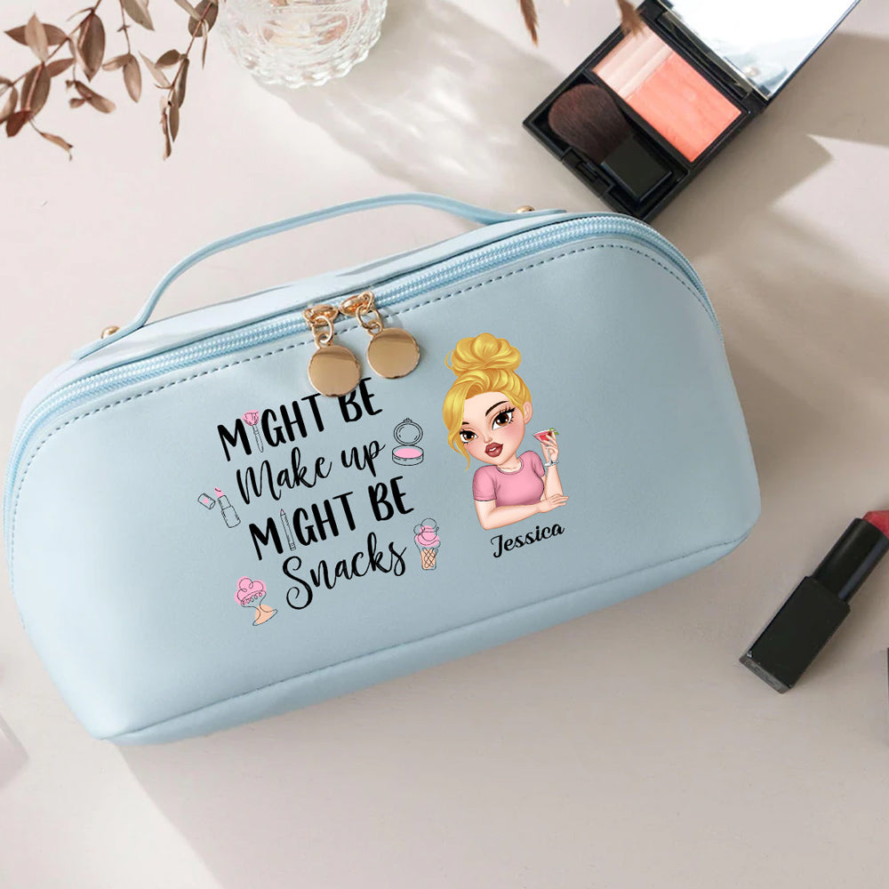 Might Be Make Up Might Be Snacks - Personalized Custom Leather Makeup Bag