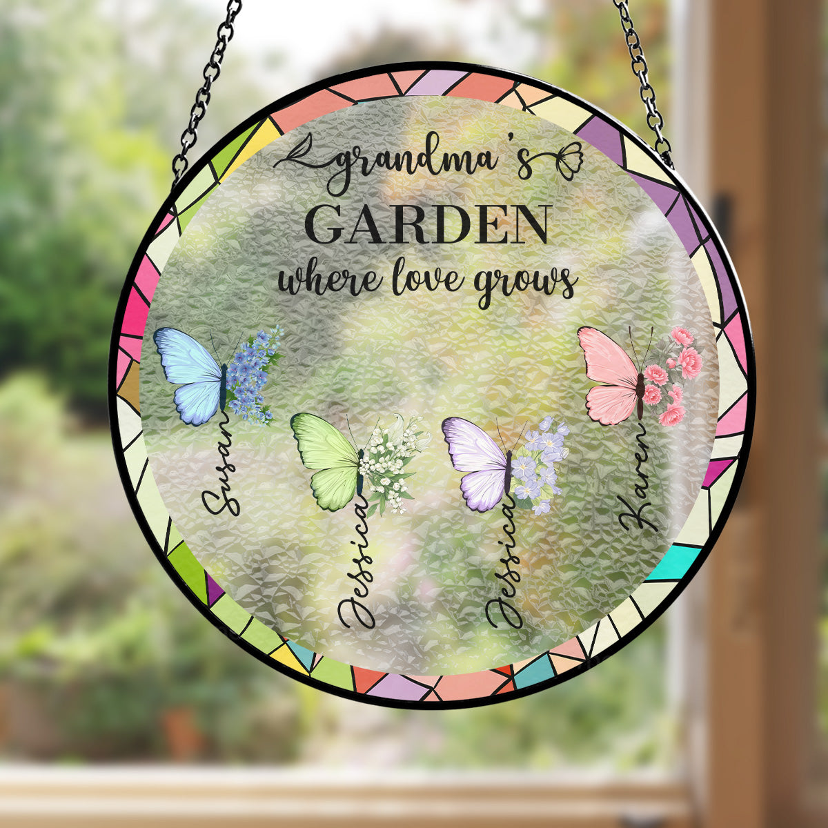 Grandma Makes Everything More Beautiful - Personalized Custom Window Hanging Suncatcher