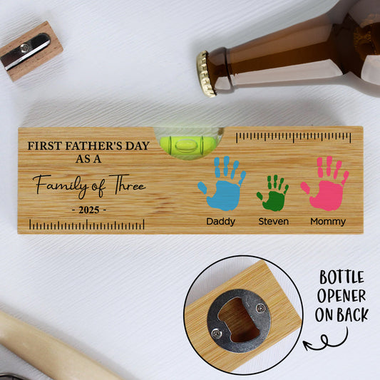 First Fathers Day - Personalized Custom Wooden Spirit Level Bottle Opener