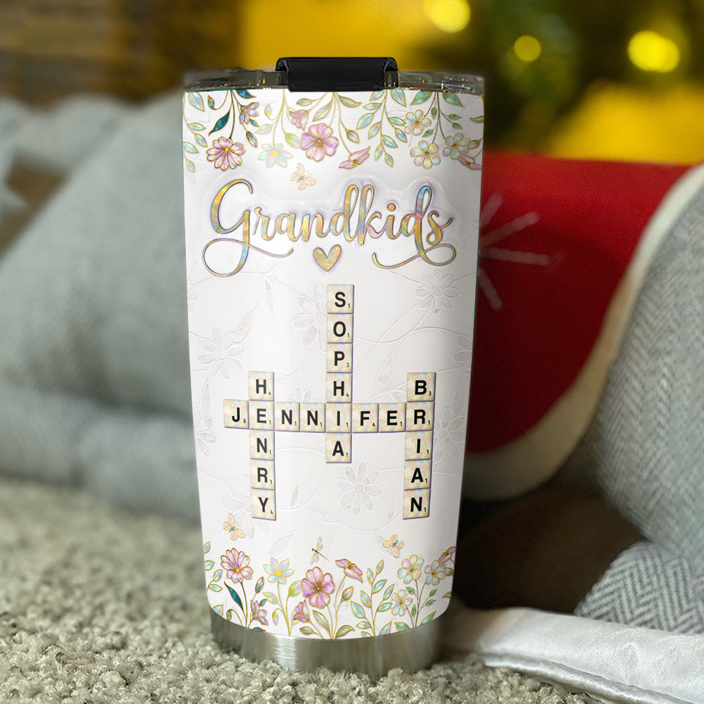 Love My Grandkids Crossword Mother Of Pearl - Personalized Custom 3D Inflated Effect Tumbler