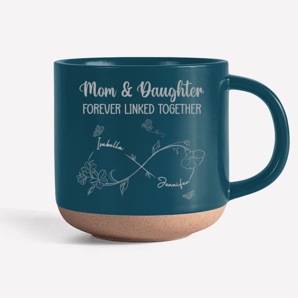 Mom And Daughter Forever Linked Together - Personalized Custom Engraved Pottery Mug