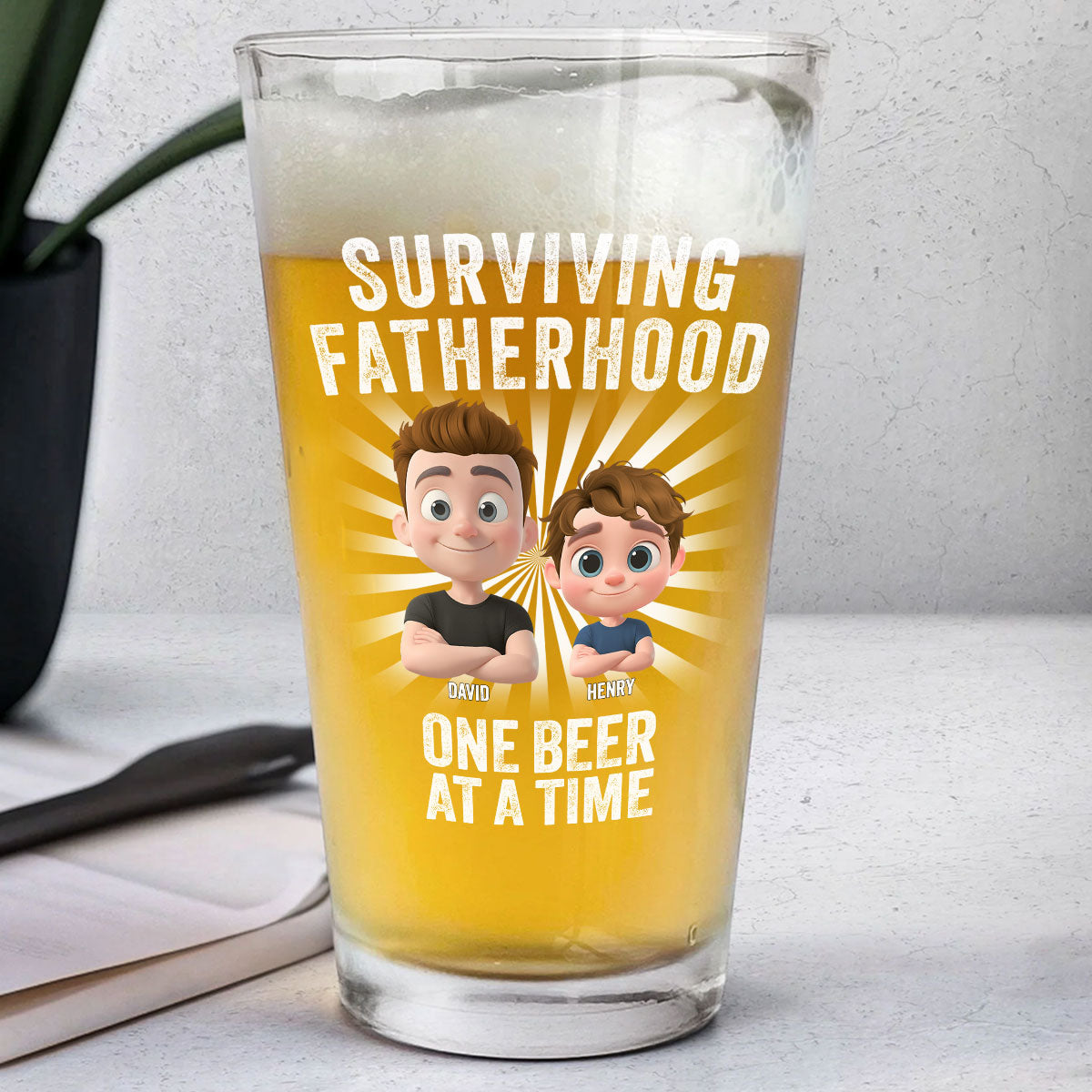 Surviving Fatherhood - Personalized Custom Beer Glass