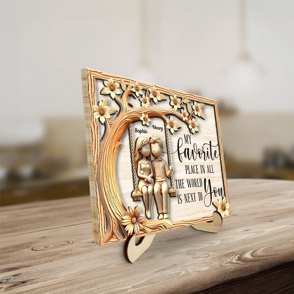 Couple On Swing With Floral - Personalized Custom Wooden Plaque