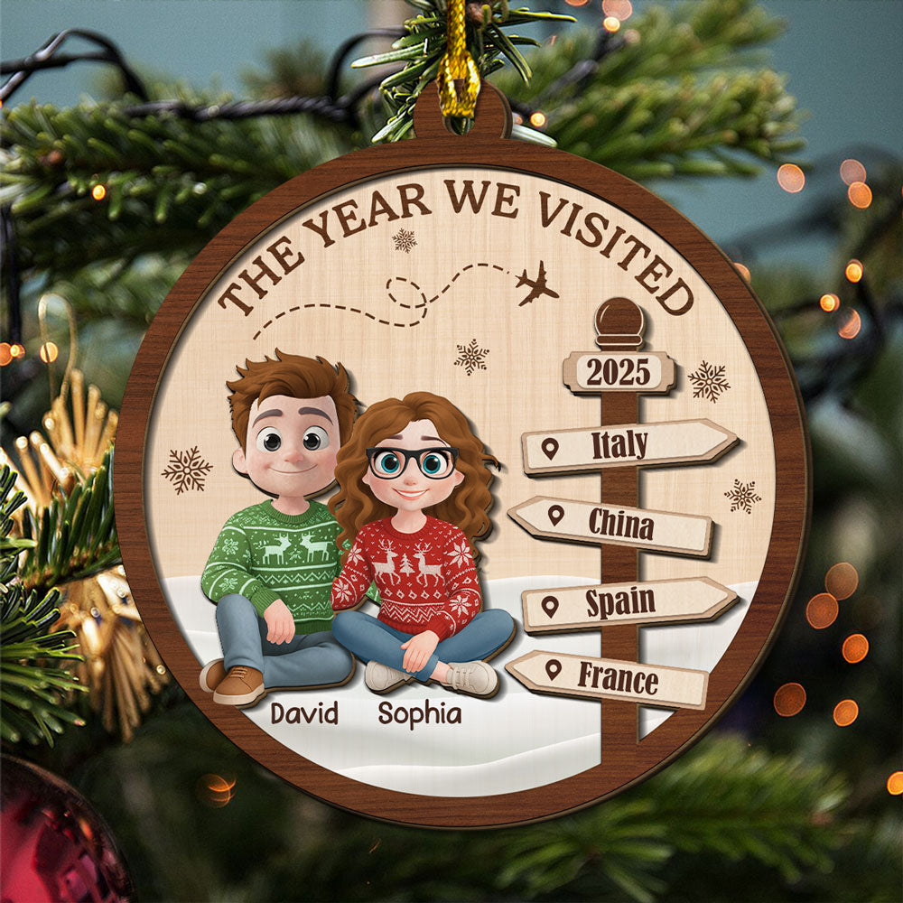 Visit The World Together - Personalized Custom 2-Layered Wood Ornament