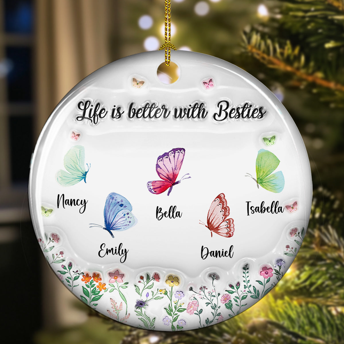 Butterfly Besties Forever - Personalized Custom 3D Inflated Effect Ceramic Ornament